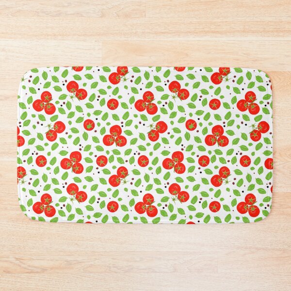 Item preview, Print of many small red tomatoes and green basil leaves with spices designed and sold by IrinaSenkova.
