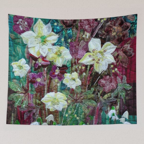 Item preview, Textile art . Hellebores and snowdrops. designed and sold by NisaKiley.