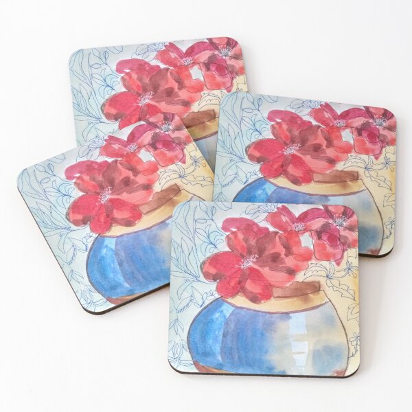 Item preview, Red Floral Blue Pot designed and sold by Meghana Gauthier.