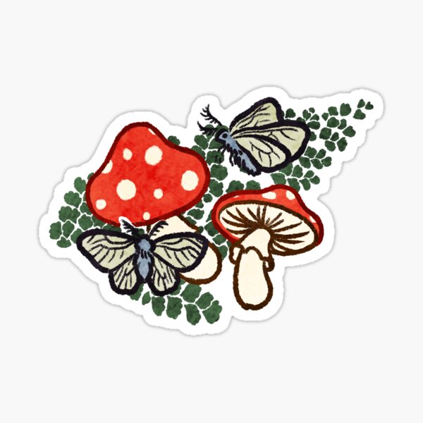 Red Spotted Shrooms and Moths Sticker