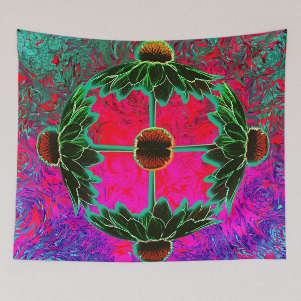 Item preview, Neon Coneflower Trippy Floral Nature Print designed and sold by Punderstandable.