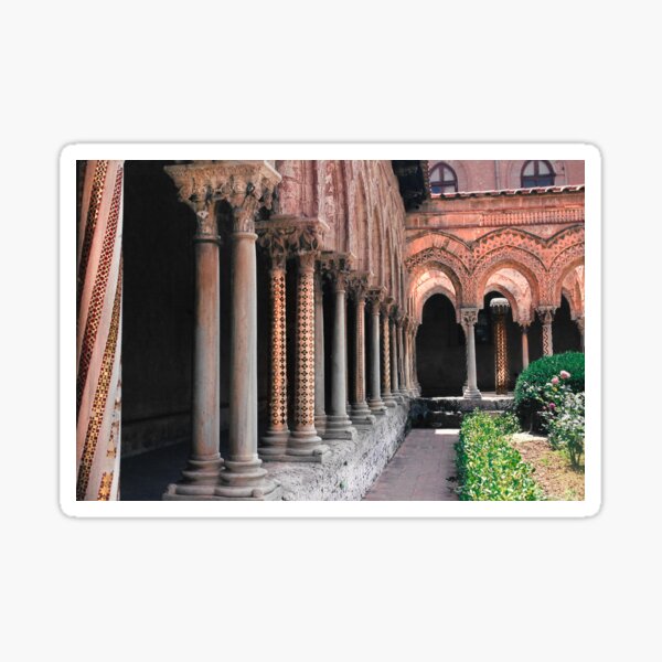 Italian Courtyard with Arches, The Cathedral of Monreale Sticker
