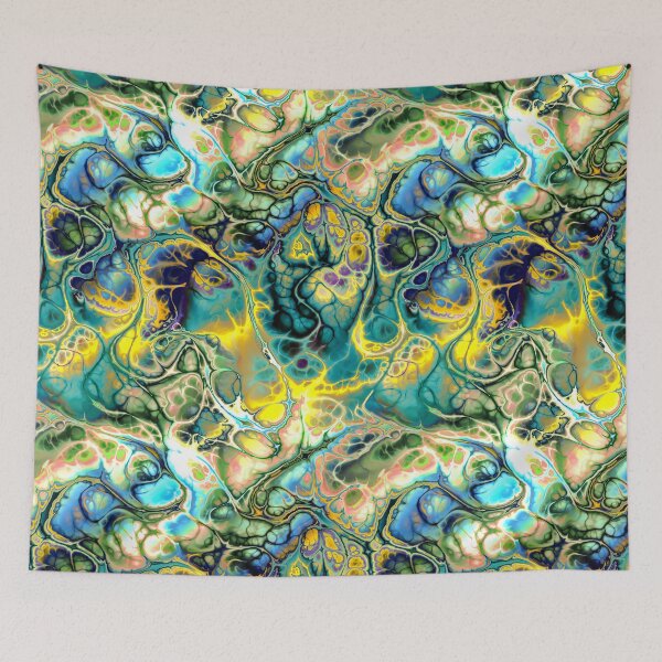 Item preview, Flower Power FRACTAL BATIK Teal Yellow Blue Salmon designed and sold by EDDArt.