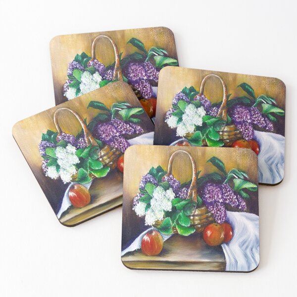 Item preview, WILD FLOWERS BASKET APPLES AND WHITE DRAPERY, FINE ART PRINT  STILL LIFE INSPIRED BY NATURE designed and sold by Adri Barnard.