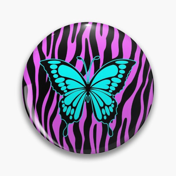 Artikelvorschau, Butterfly Turquoise on Zebra Stripes Black Pink entworfen und verkauft von EDDArt.