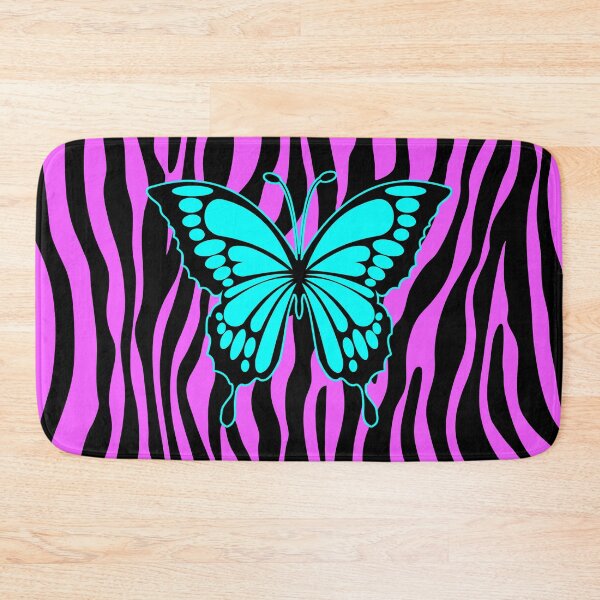 Artikelvorschau, Butterfly Turquoise on Zebra Stripes Black Pink entworfen und verkauft von EDDArt.