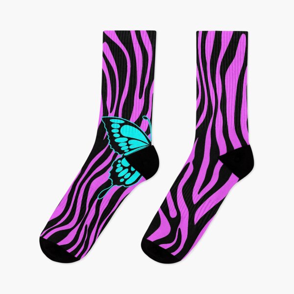 Item preview, Butterfly Turquoise on Zebra Stripes Black Pink designed and sold by EDDArt.
