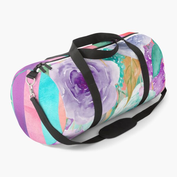 Item preview, Watercolor Flowers Stripes Cyan Purple Orange designed and sold by EDDArt.