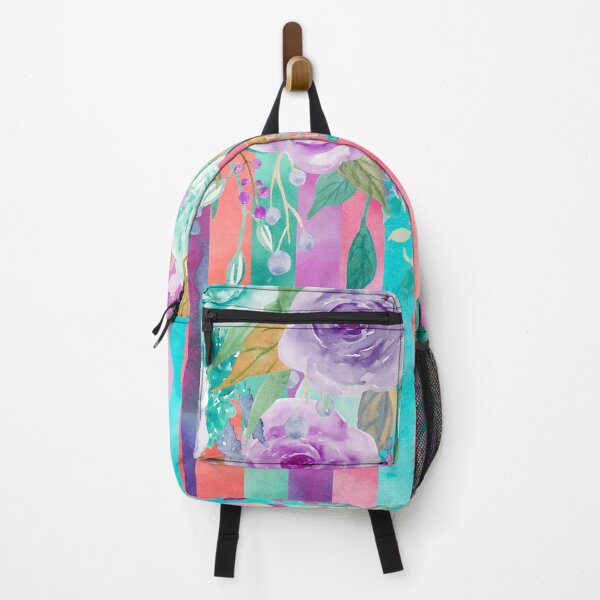 Item preview, Watercolor Flowers Stripes Cyan Purple Orange designed and sold by EDDArt.