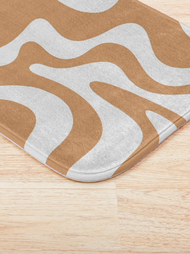 Retro Liquid Swirl Abstract in Black and Almond Cream Bath Mat by  Kierkegaard Design Studio