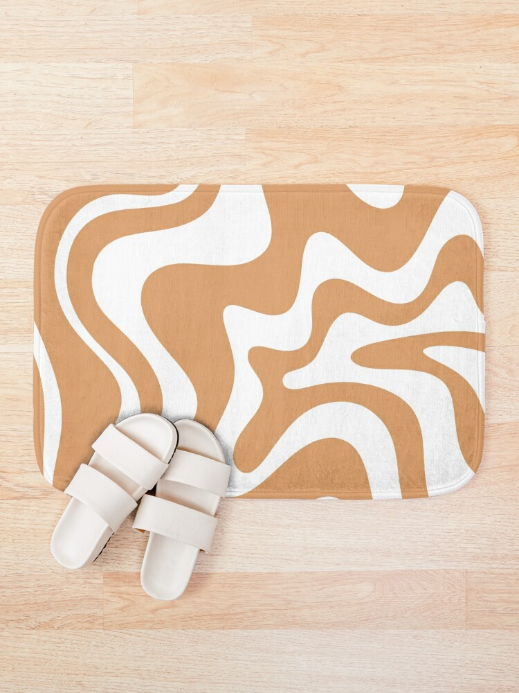 Retro Liquid Swirl Abstract in Black and Almond Cream Bath Mat by  Kierkegaard Design Studio