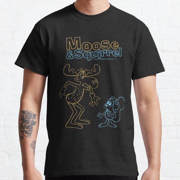 Rocky And Bullwinkle Moose And Squirrel Line Art Portrait Classic T-Shirt