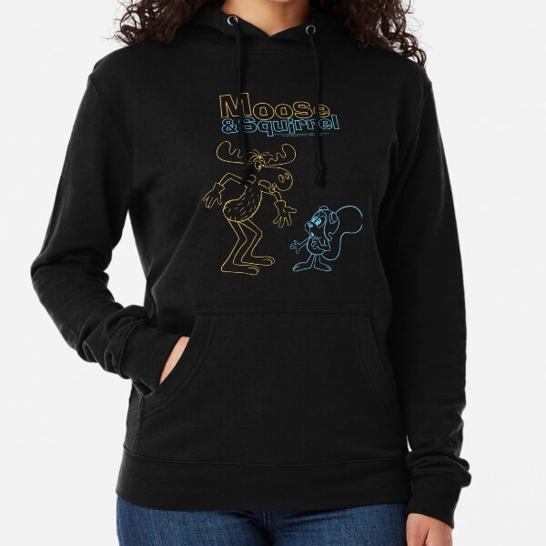 Rocky And Bullwinkle Moose And Squirrel Line Art Portrait Lightweight Hoodie