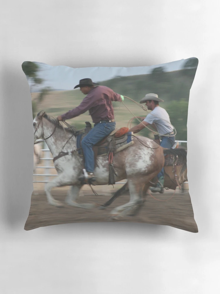Thumbnail 3 of 4, Pillow, Team Roping Action Shot designed and sold by Rodeo-Photos.