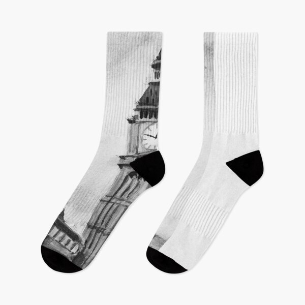 Item preview, Big Ben London City UK Black and White Watercolor Painting designed and sold by TheJoeyStudio.