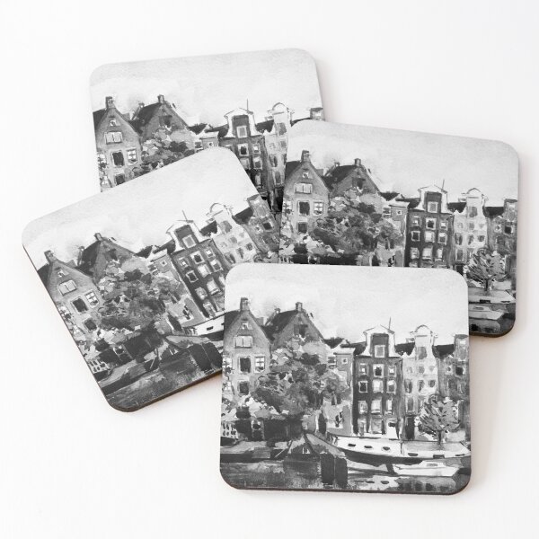 Item preview, Amsterdam Dutch Buildings Black and White Watercolor Painting designed and sold by TheJoeyStudio.