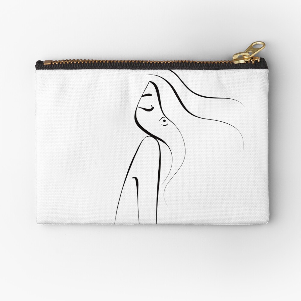 Black and white line artwork. Woman. Monochromatic . Aesthetic Zipper Pouch