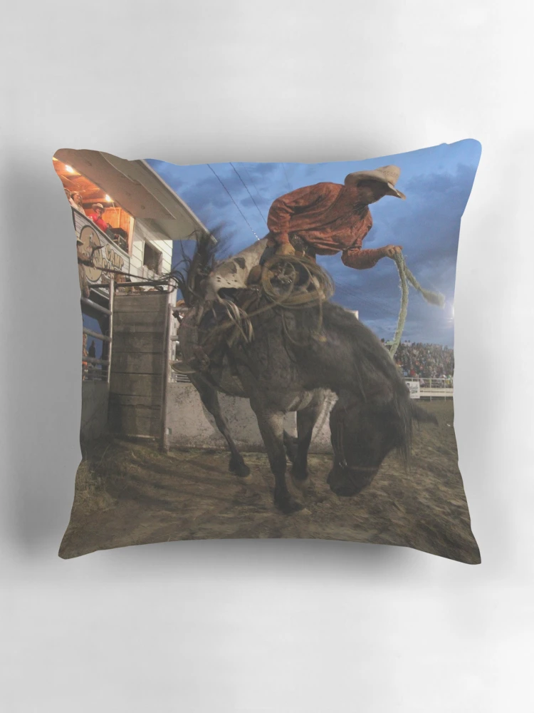 Thumbnail 3 of 4, Pillow, Bronc Rider Closeup designed and sold by Rodeo-Photos.