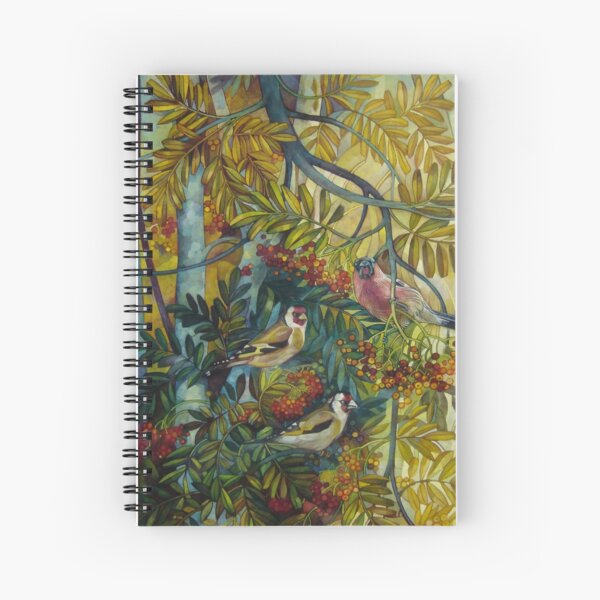 Goldfinches in the sorb-tree "sorbus aucuparia " Spiral Notebook