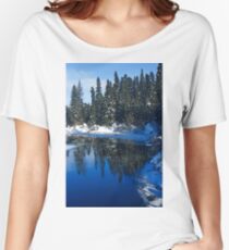 Cool Blue Shadows - Riverbank Winter Forest Women's Relaxed Fit T-Shirt