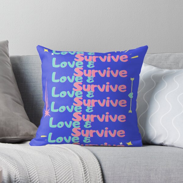 Love & Survive blue pink repeat Throw Pillow