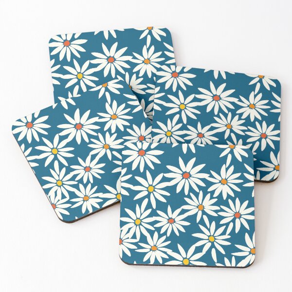 Item preview, white daisies on blue  designed and sold by Soramame.