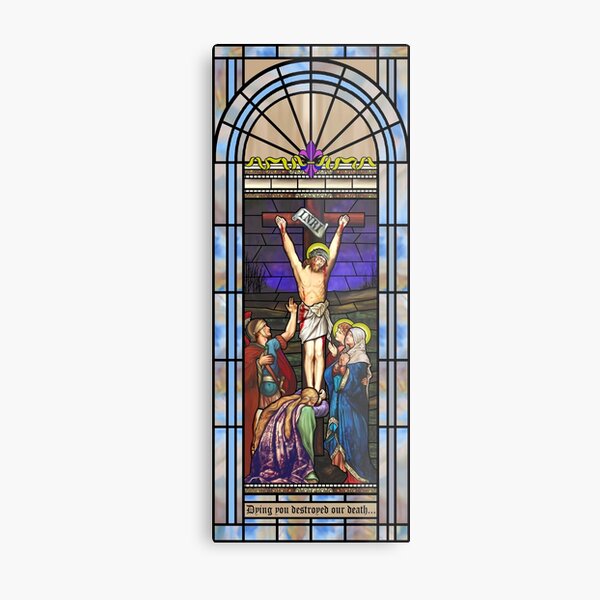 The Crucifixion Stained Glass Window Design. Metal Print