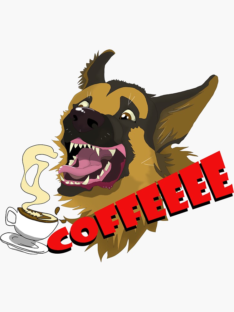 "Coffee Dog" Sticker by HoneyBadgerArts Redbubble