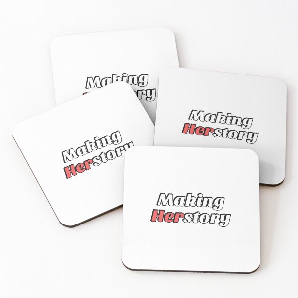 Item preview, Making Herstory red and white feminist slogan designed and sold by Inspirationmotivation.