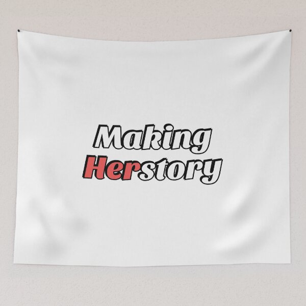Item preview, Making Herstory red and white feminist slogan designed and sold by Inspirationmotivation.