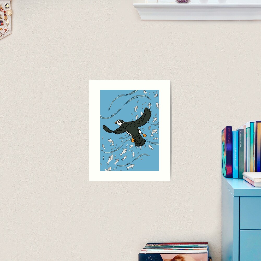 Puffin Flying Over the Water and Looking for Snacks Art Print