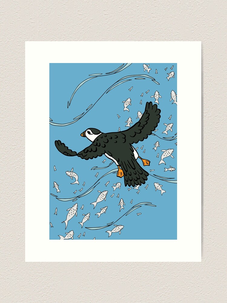 Alternate view of Puffin Flying Over the Water and Looking for Snacks Art Print