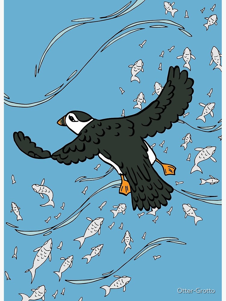 Puffin Flying Over the Water and Looking for Snacks by Otter-Grotto