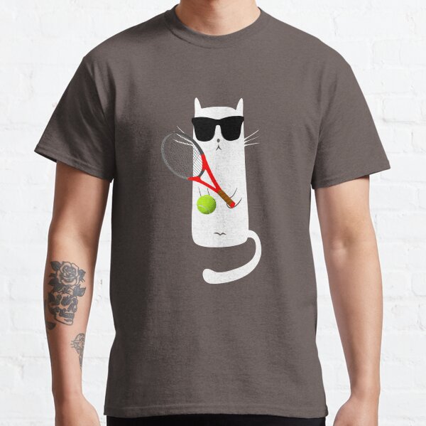 Funny Cat Wearing Sunglasses Playing Tennis Classic T-Shirt