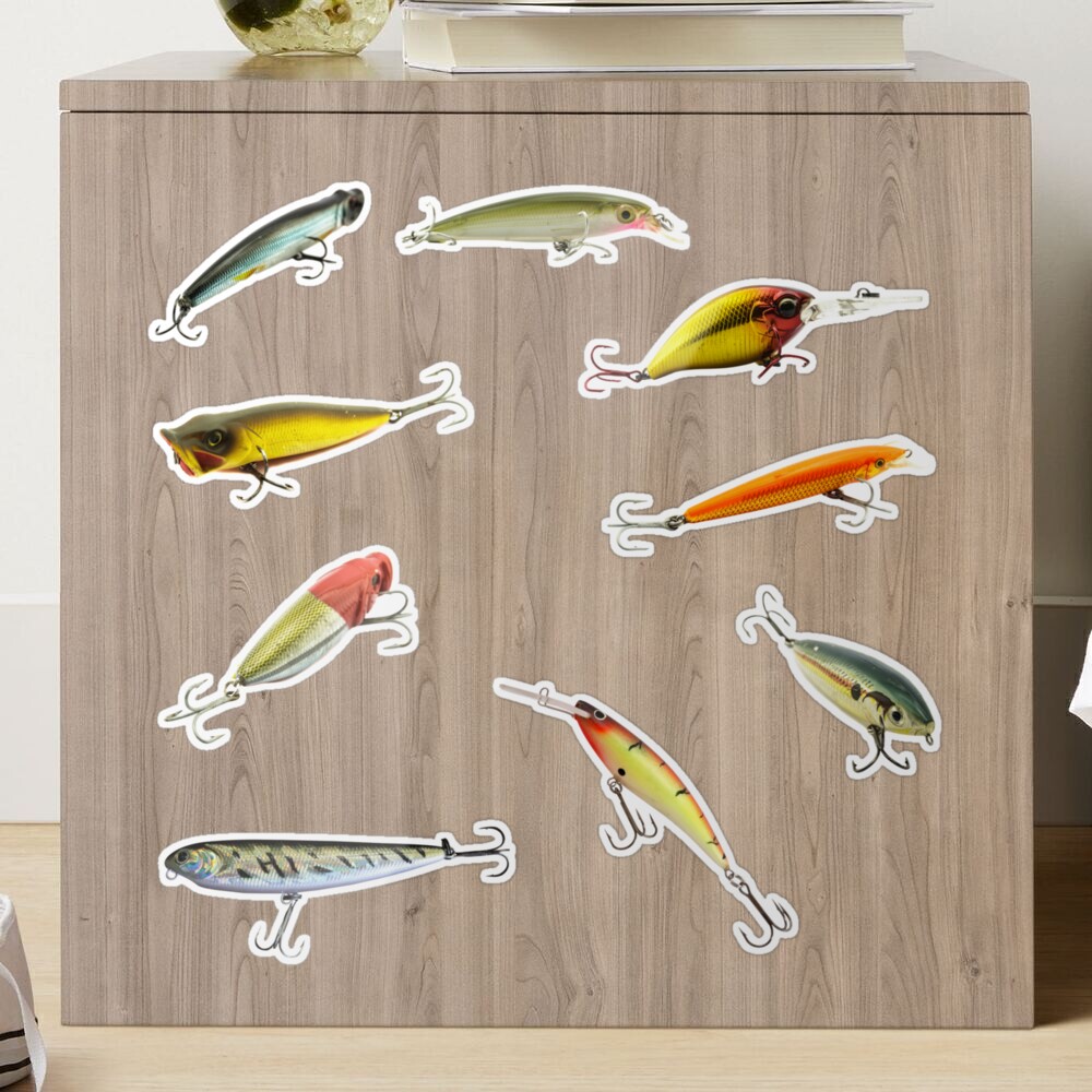 Fishing Lures Saltwater Freshwater Treble Hooks Plugs Swimmers Tackle Box  Sticker for Sale by CBCreations73