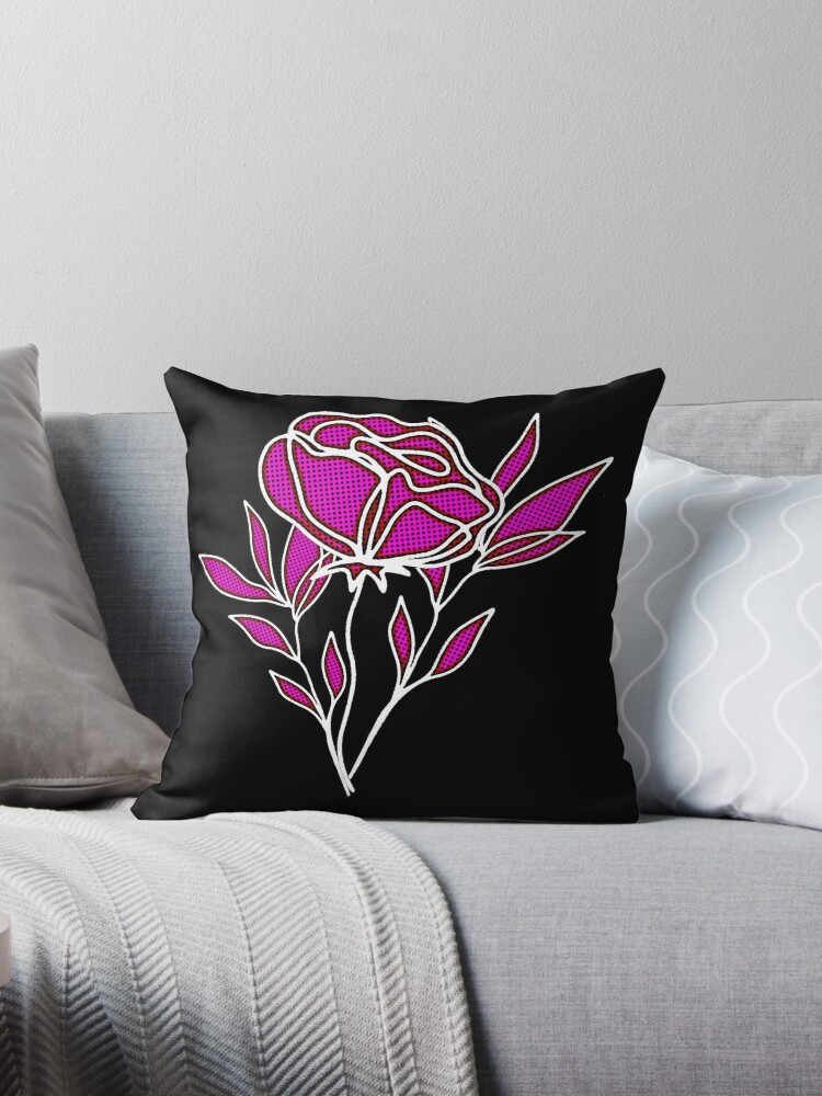 Thumbnail 1 of 3, Throw Pillow, Pink Rose Flower Pattern Design With Leaves Pedals and Polka Dots designed and sold by BDMcT.