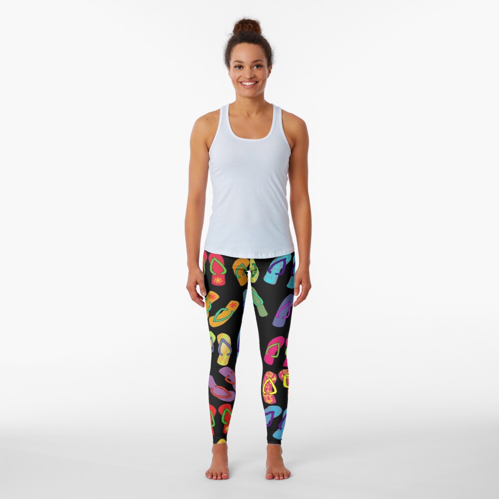 black leggings and flip flops