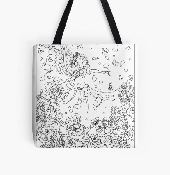 Spring fairy bringing in spring flowers-colorable design All Over Print Tote Bag
