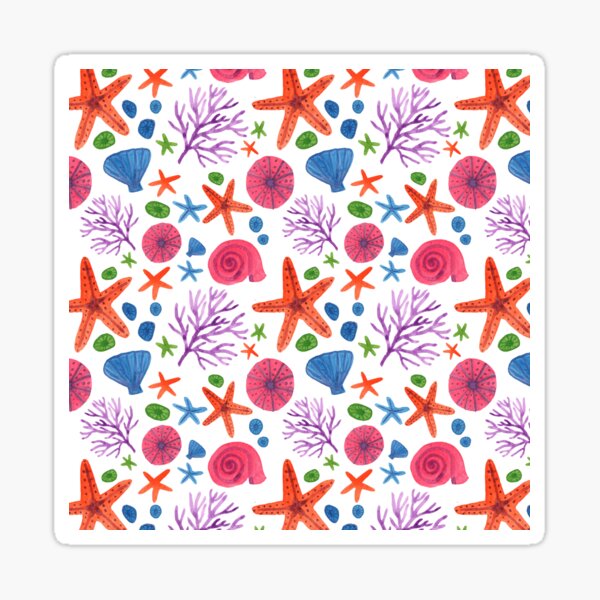 Cute Underwater Illustrations Pattern - Sea Life Sticker