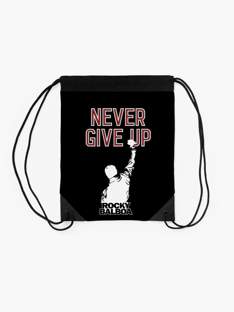 Alternate view of Never Give Up! Boxing, sports spirit. Motivation for sport, business and life. Drawstring Bag