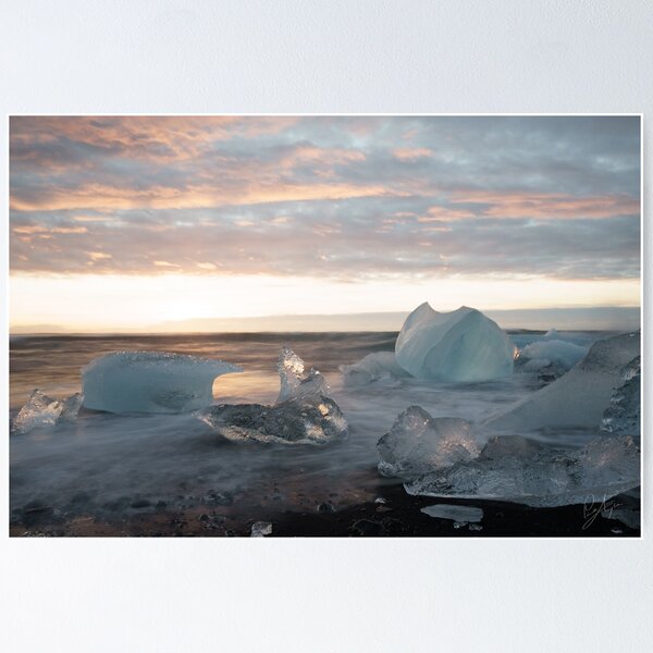 Item preview, Icelandic beach with icebergs at dawn designed and sold by ampheebian.