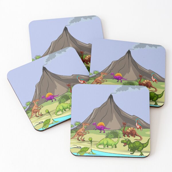 Item preview, cartoon Dinosaurs in nature scene with erupting volcano designed and sold by mashmosh.
