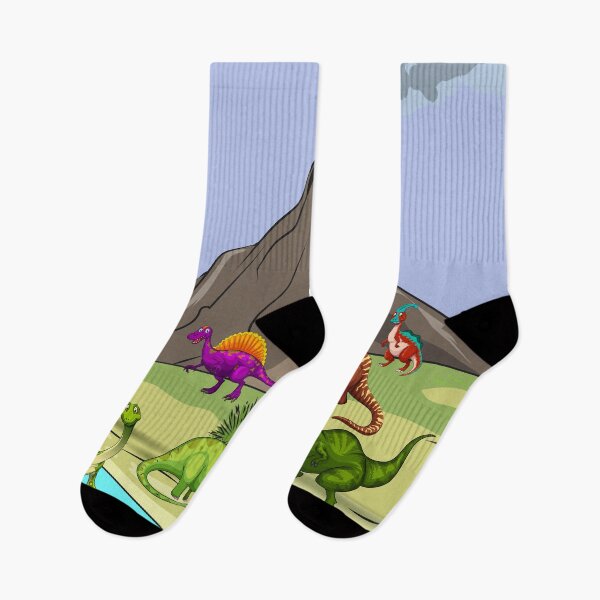 Item preview, cartoon Dinosaurs in nature scene with erupting volcano designed and sold by mashmosh.