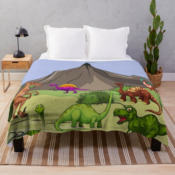 Item preview, cartoon Dinosaurs in nature scene with erupting volcano designed and sold by mashmosh.