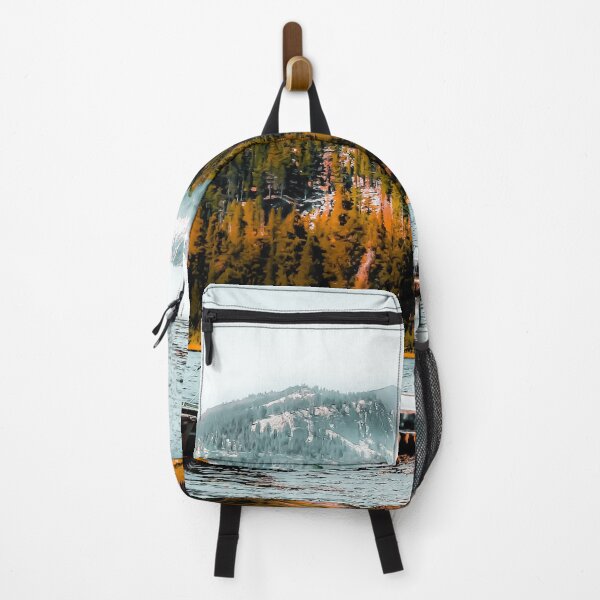 Item preview, boat on the lake with pine tree and mountain background at Mammoth Lakes, California, USA designed and sold by Mrvell.