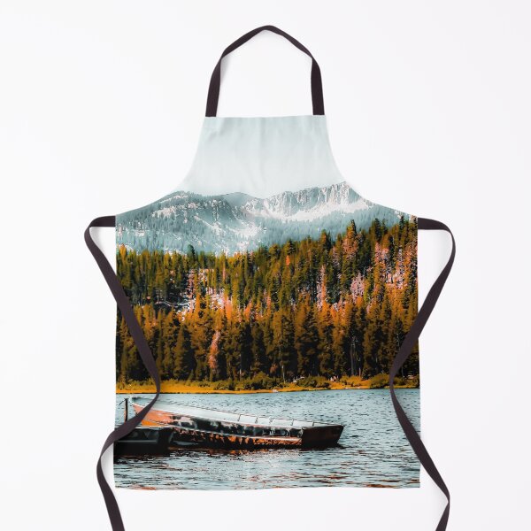 Item preview, boat on the lake with pine tree and mountain background at Mammoth Lakes, California, USA designed and sold by Mrvell.