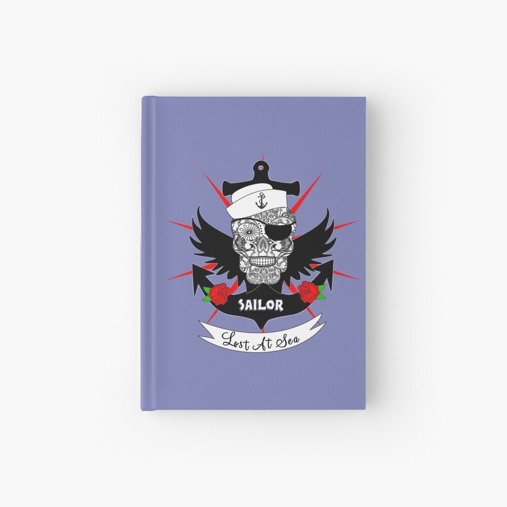Lost At Sea Tattoo Style Sailor Skull Anchor And Roses Hardcover Journal By Artification Redbubble