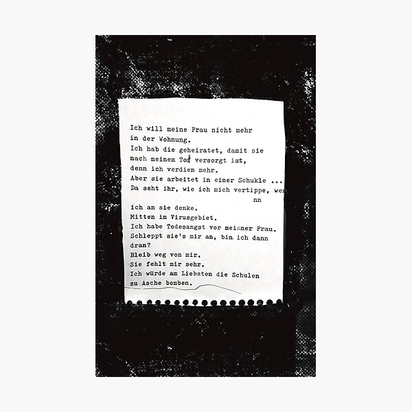 Ich will meine Frau nicht mehr in der Wohnung ... Gedicht 6 - Lockdown, ein C-Movie Fotodruck
