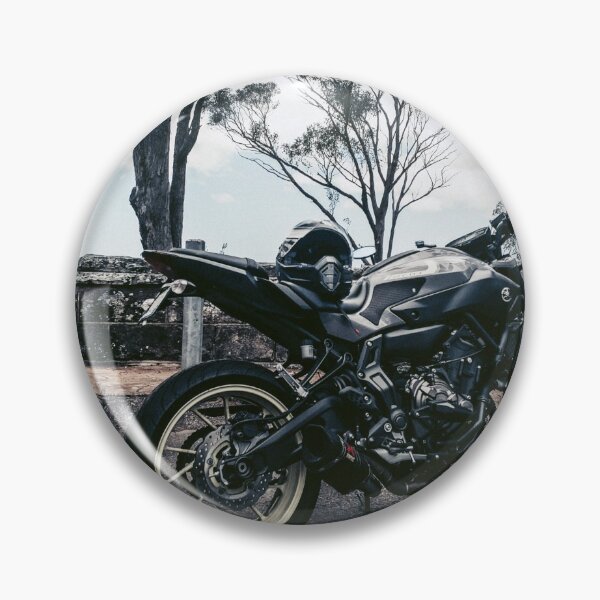 Item preview, Side view of a cool Yamaha MT-07 motorcycle from a road trip in the blue mountains designed and sold by InkyBlooms.