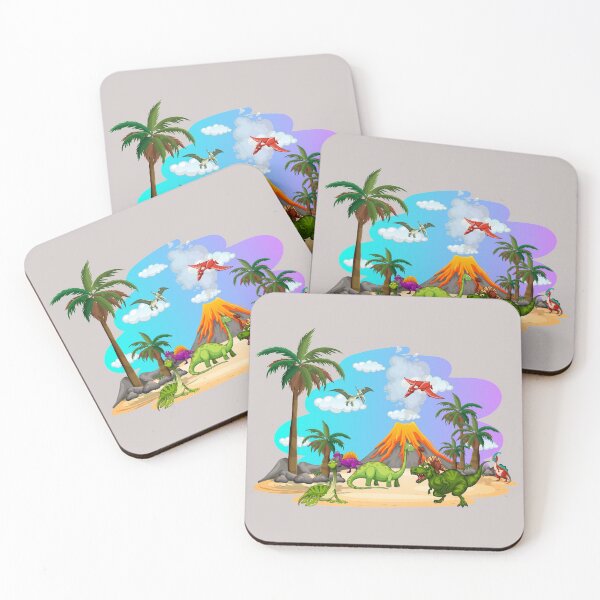 Item preview, Dinosaurs at erupting volcano tropical landscape designed and sold by mashmosh.